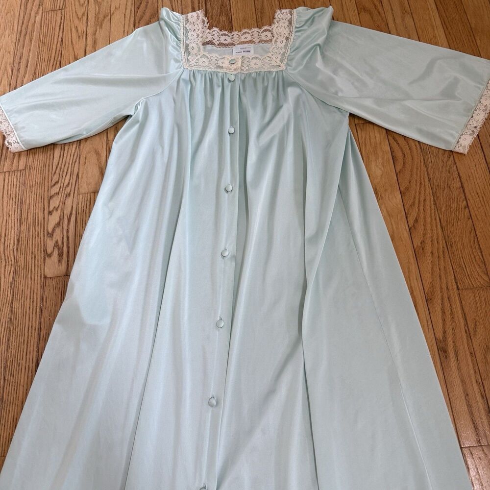 Vintage JC Penney Lace Housecoat Dressing Gown Bathrobe Green